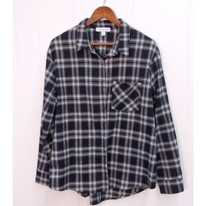 She + Sky Womens Large Flannel Shirt‎ Long Sleeve Plaid Button Up / #9095